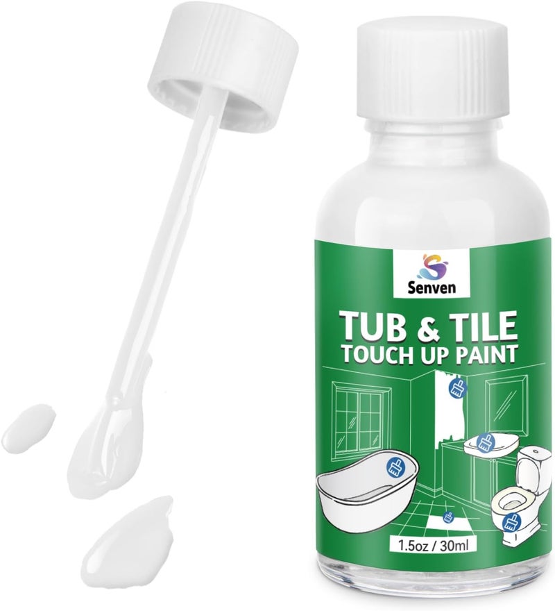 SENVEN Tub and Tile Touch Up Paint Kit - High-Gloss White Porcelain Paint for Scratches & Chips on Tubs, Tiles, Sinks, Toilets Bathtubs, Fiberglass White Repair Acrylic, Enamel Quick-Dry 1.5 Fl Oz - Image 1